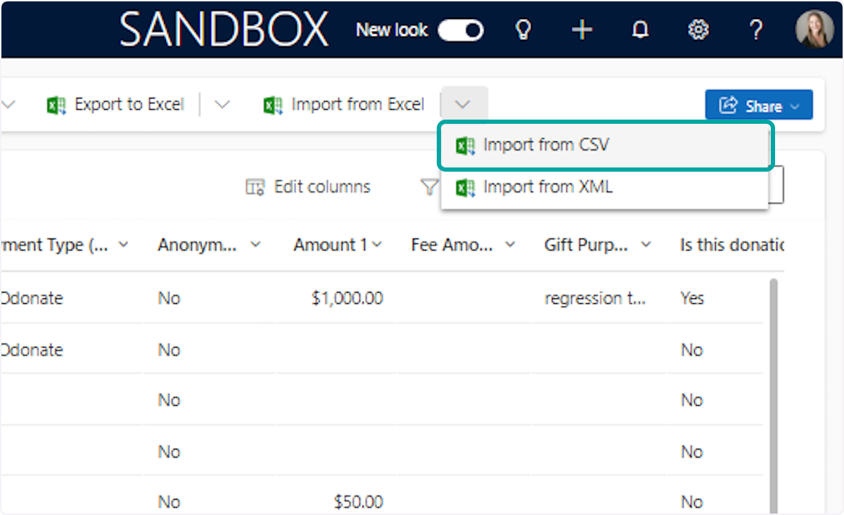 Click on Import from CSV