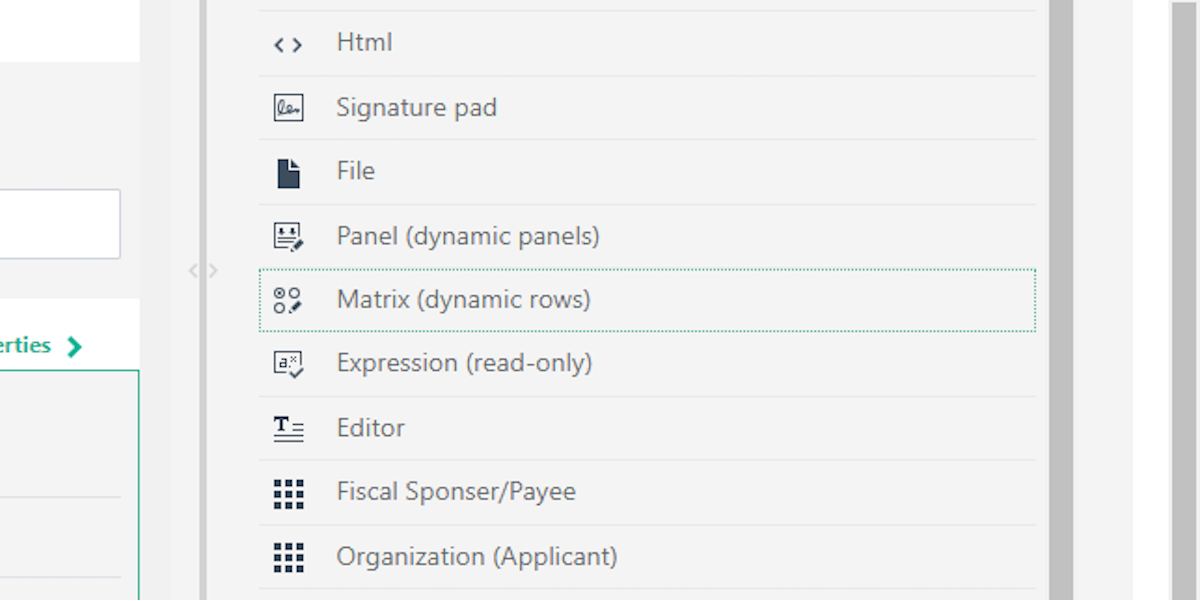 Drag the "Matrix (dynamic rows)" question into your application