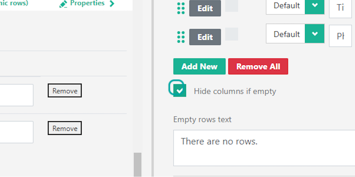 If you want to hide any columns that do not contain data, Check Hide columns if empty